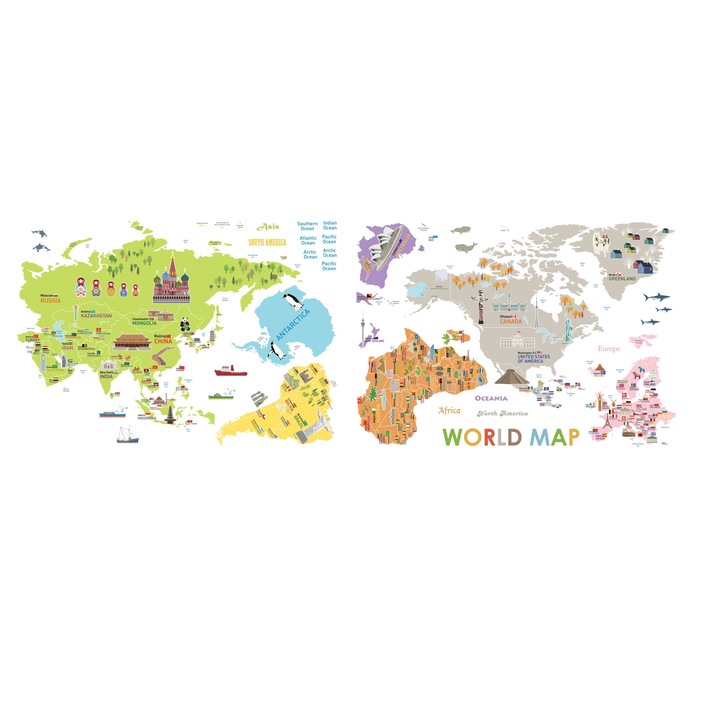 Set Stickere decorative pentru copii, Ambiance Sticker, Harta Lumii, 120 x 150 cm