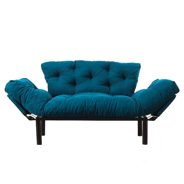 Разтегателен диван за хол и спалня PAFU™ Nitta, Модерен дизайн, Размери 155X73X85 см, Размер на леглото 187X73 см, Кадифена текстура, Пълнеж от пяна, Тюркоазено зелено