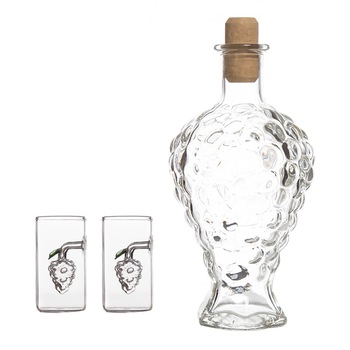 Set sticla Forma Strugure si 2 pahare cu strugure interior Set sticla Forma Strugure si 2 pahare cu strugure interior