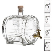 Set sticla forma butoi si 4 pahare cilindrice cu fructe