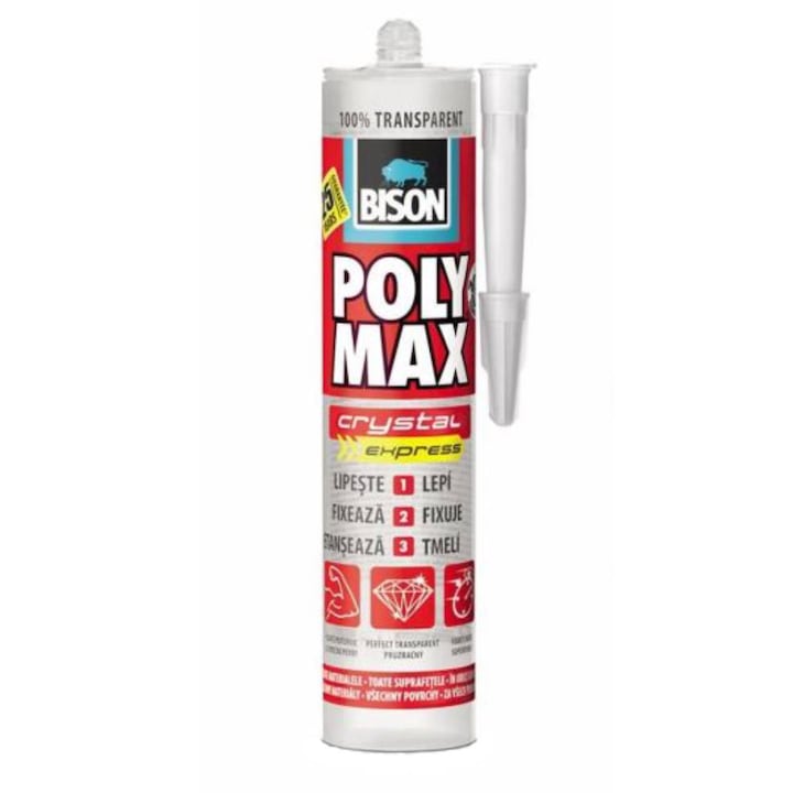 Adeziv Bison Poly Max Cristal Express, MS polimer, 300g, Transparent