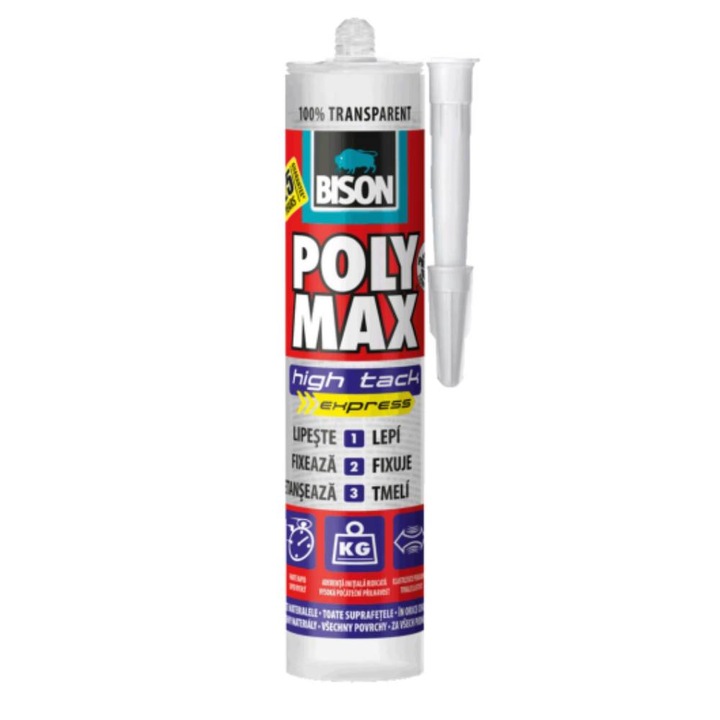 Adeziv Bison Poly Max High Tack Crystal Express, MS polimer, 300g