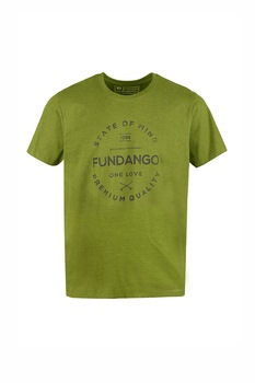 Fundango, Tricou regular fit cu imprimeu logo si text, Verde oliv