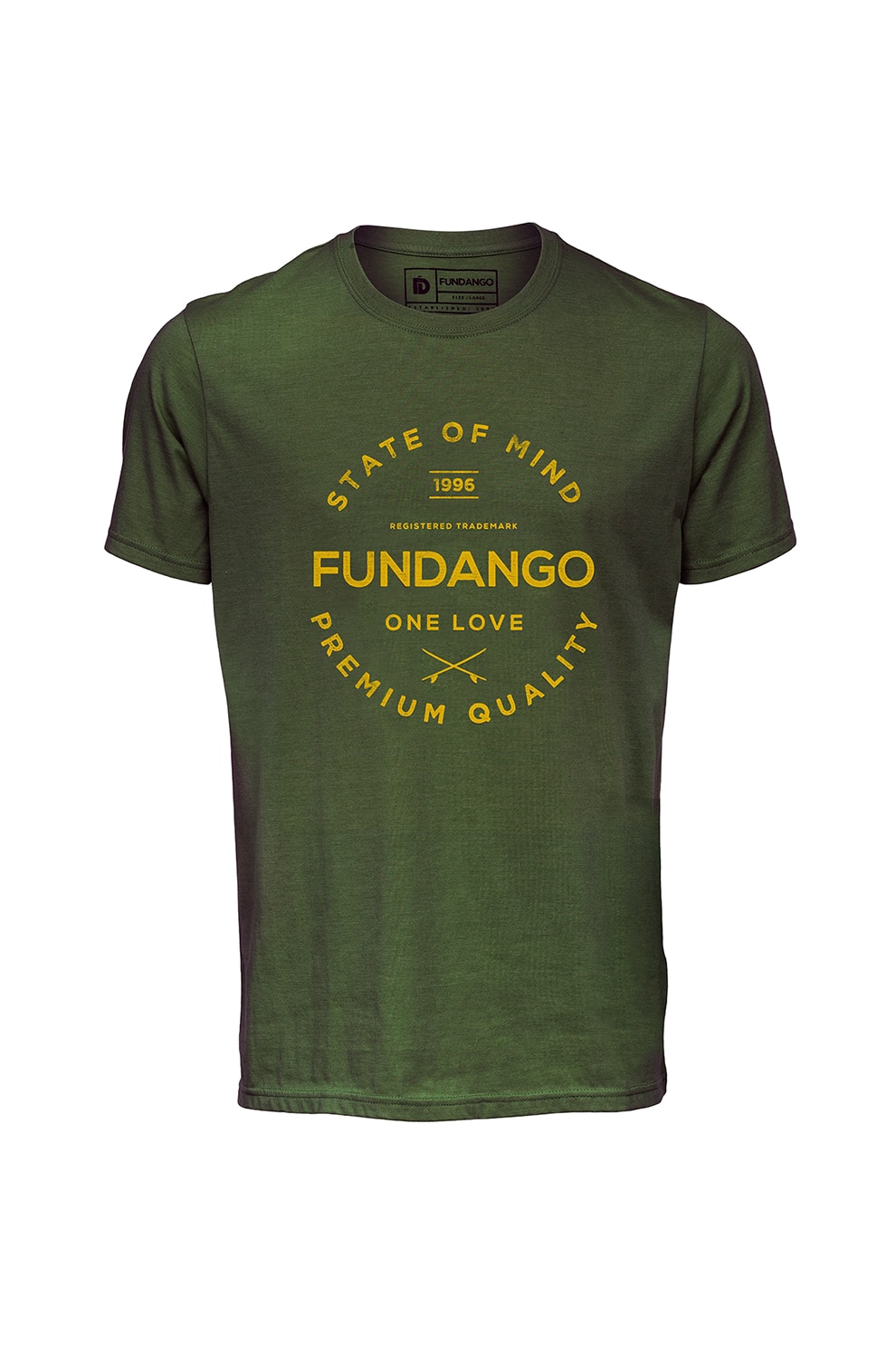 Fundango, Tricou regular fit cu imprimeu logo si text, Verde militar