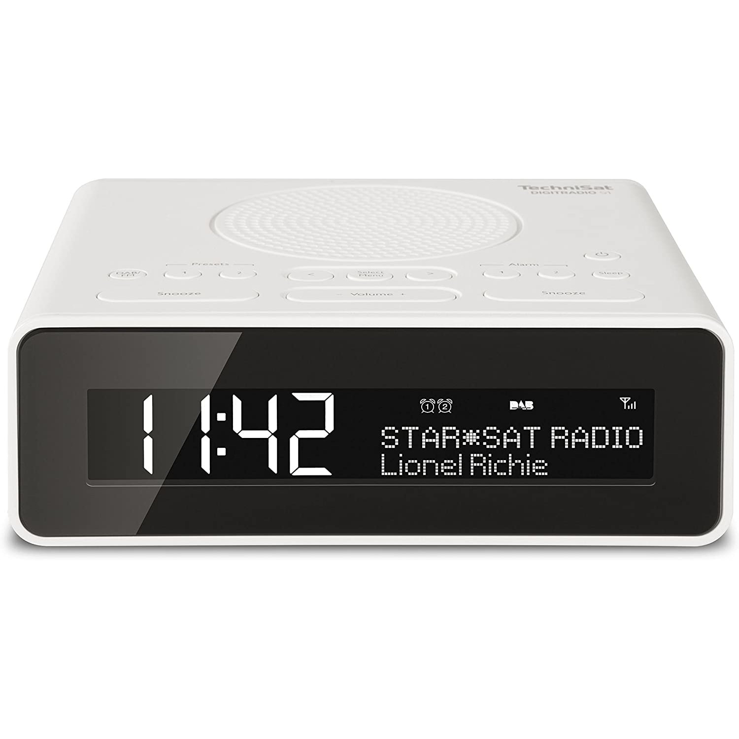 Radio cu ceas TechniSat Digitradio 51, 1.5W, DAB+,ecran LCD, functie Sleep Timer, alb/negru