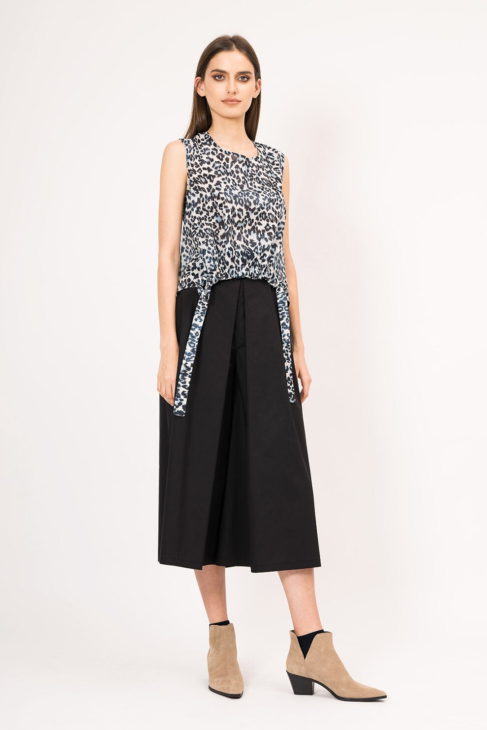 BLUZAT, Top cu animal print, Alb/Negru/Albastru