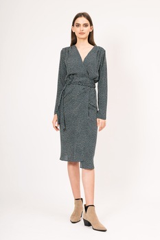 BLUZAT, Rochie cu model petrecut si buline, Verde forest/Alb, L BLUZAT, Rochie cu model petrecut si buline, Verde forest/Alb, L