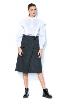 BLUZAT, Camasa cu maneci lungi si volane, Alb optic, L BLUZAT, Camasa cu maneci lungi si volane, Alb optic, L