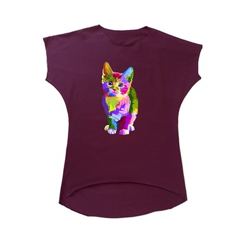 Tricou lung asimetric,K-off, pruna,6-8 ani,Pisica curcubeu Tricou lung asimetric,K-off, pruna,6-8 ani,Pisica curcubeu