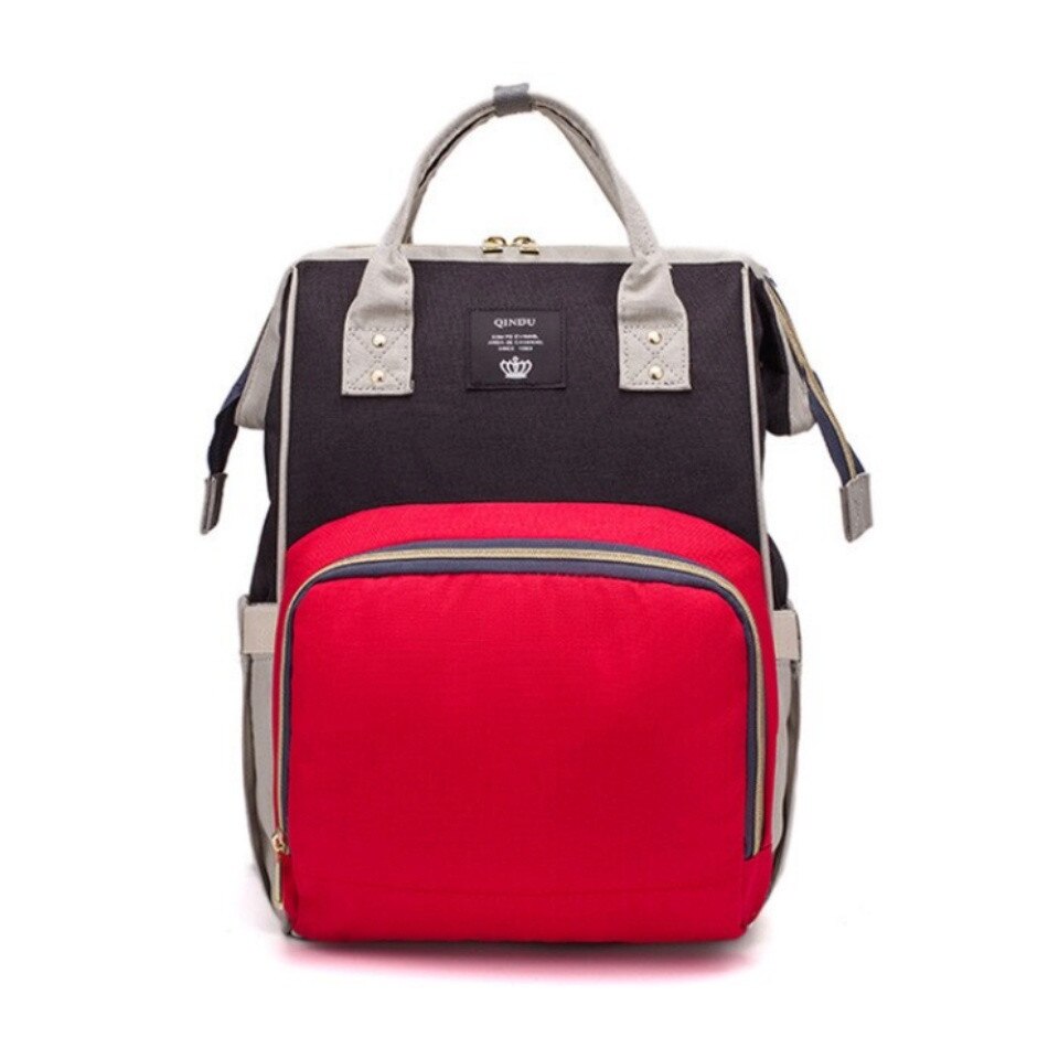 Rucsac multifunctional de umar negru cu rosu pentru bebelusi, copii si mamici, 42x18x27 cm