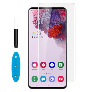 Folie protectie sticla temperata pentru Samsung Galaxy S20 Plus curbata full glue cu adeziv UV, transparent Folie protectie sticla temperata pentru Samsung Galaxy S20 Plus curbata full glue cu adeziv UV, transparent