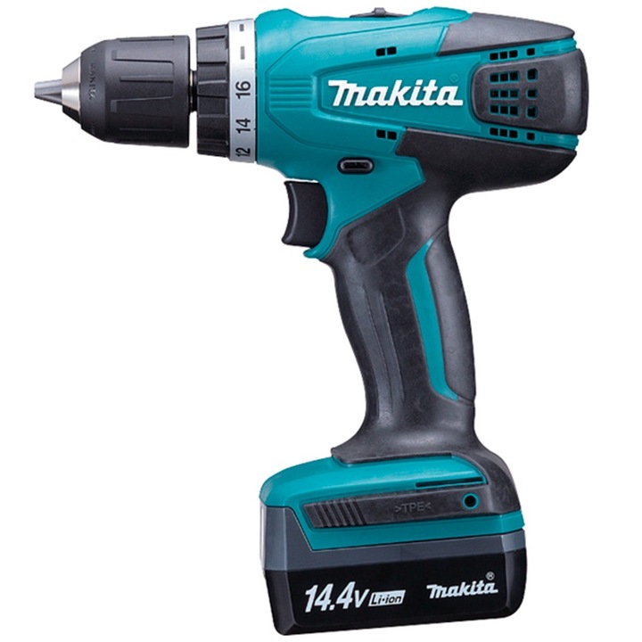 Masina de gaurit insurubat Makita DF347DWE, 14.4V, 1.3 Ah, 2 acumulatori Li-Ion, 1400 RPM, mandrina 13 mm