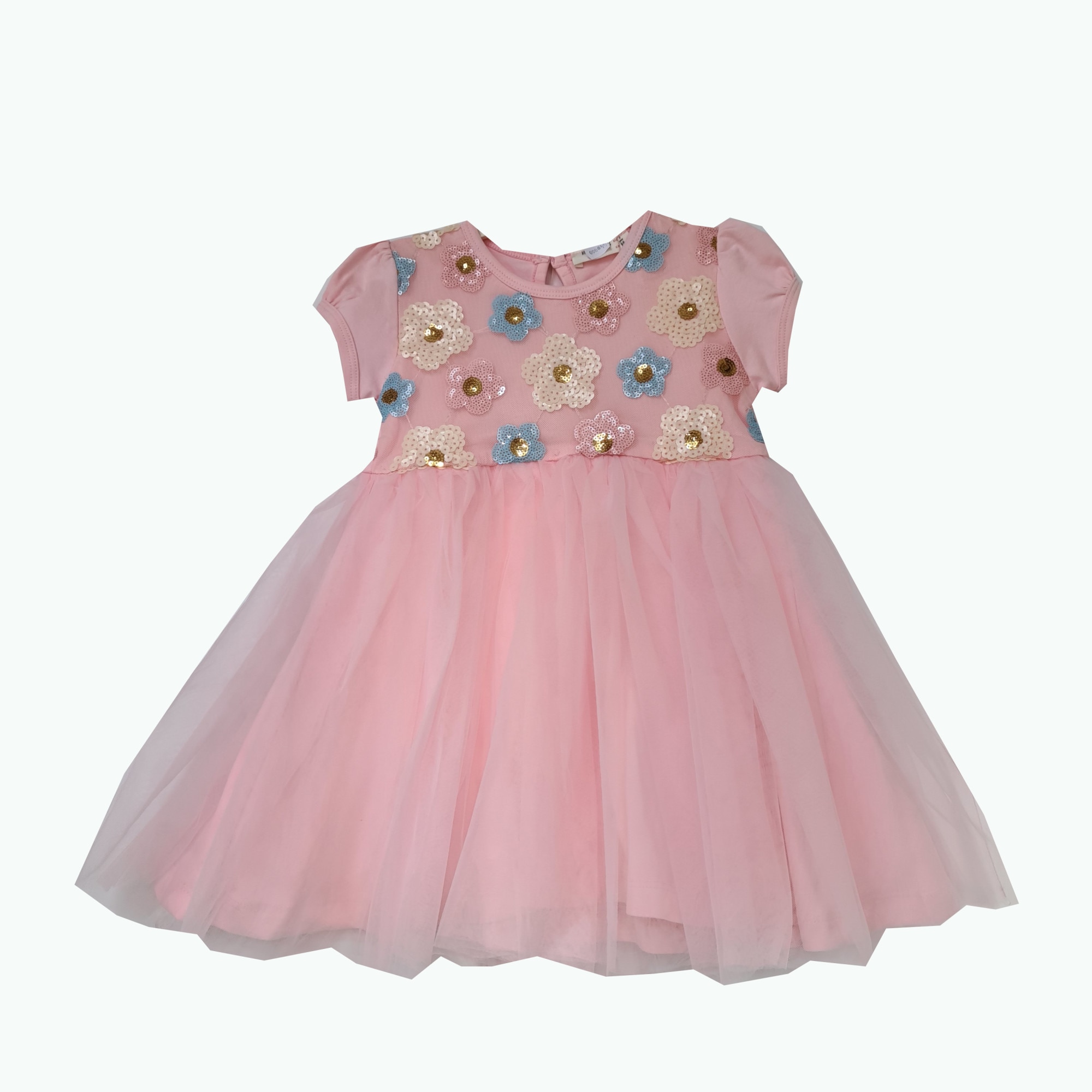 Rochita evenimente Flori cu paiete si tiul, Roz, 98 CM