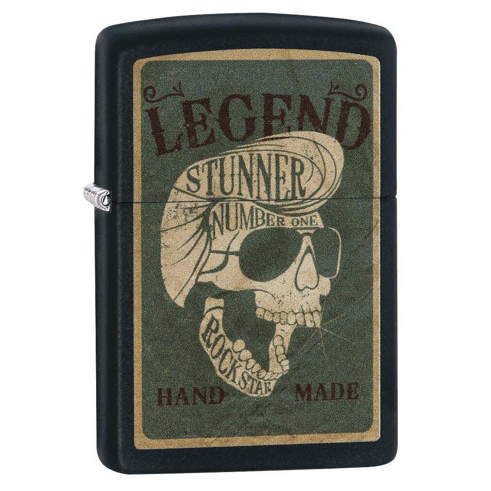 Bricheta Zippo Black Matte Legendary Skull Design