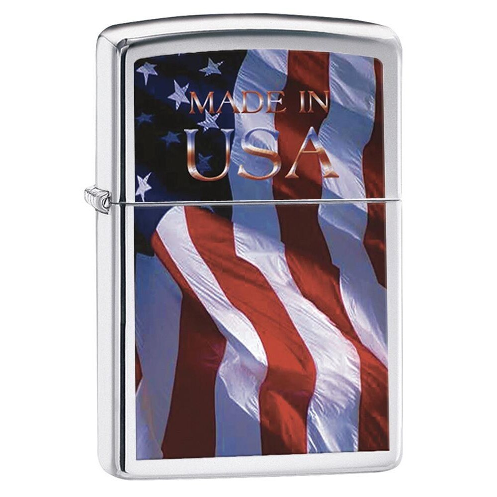 Bricheta Zippo Brushed Chrome Made in USA Flag