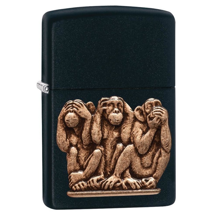 Bricheta Zippo Black Matte Emblem Attached Three Monkeys