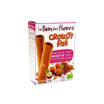 Biscuiti bio Crousty Roll cu cacao si alune - fara gluten, Le pain des fleurs 125g Biscuiti bio Crousty Roll cu cacao si alune - fara gluten, Le pain des fleurs 125g