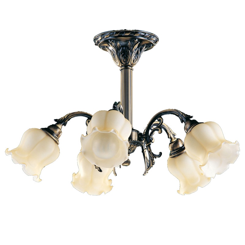 Lustra BUSSY LIGHTING 3026 5 brate, 5xE27, finisaj bronz-antiq / sticla crem