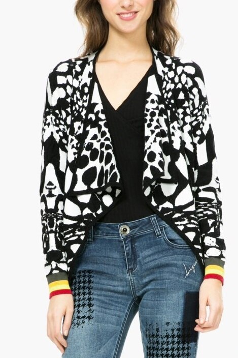 Cardigan dama, Desigual, Alb/Negru