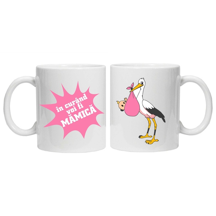 Cana personalizata inscriptionata cu textul "mamica de fata", CRD PRINT, 330ml, alba