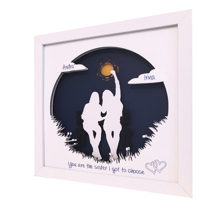 Tablou 3D, luminos, personalizabil pentru cea mai buna prietena/sora , Noor Handmade Atelier, 25 x 25cm
