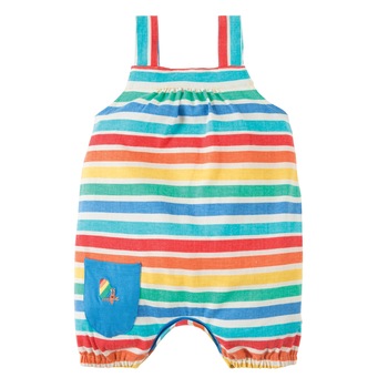Salopeta ”Curcubeu in dungi”, bumbac organic, multicolor, bebe 3-6 luni Salopeta ”Curcubeu in dungi”, bumbac organic, multicolor, bebe 3-6 luni