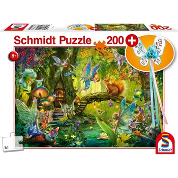 Puzzle Schmidt - Fairies in the forest, 200 piese, cu bacheta magica Puzzle Schmidt - Fairies in the forest, 200 piese, cu bacheta magica