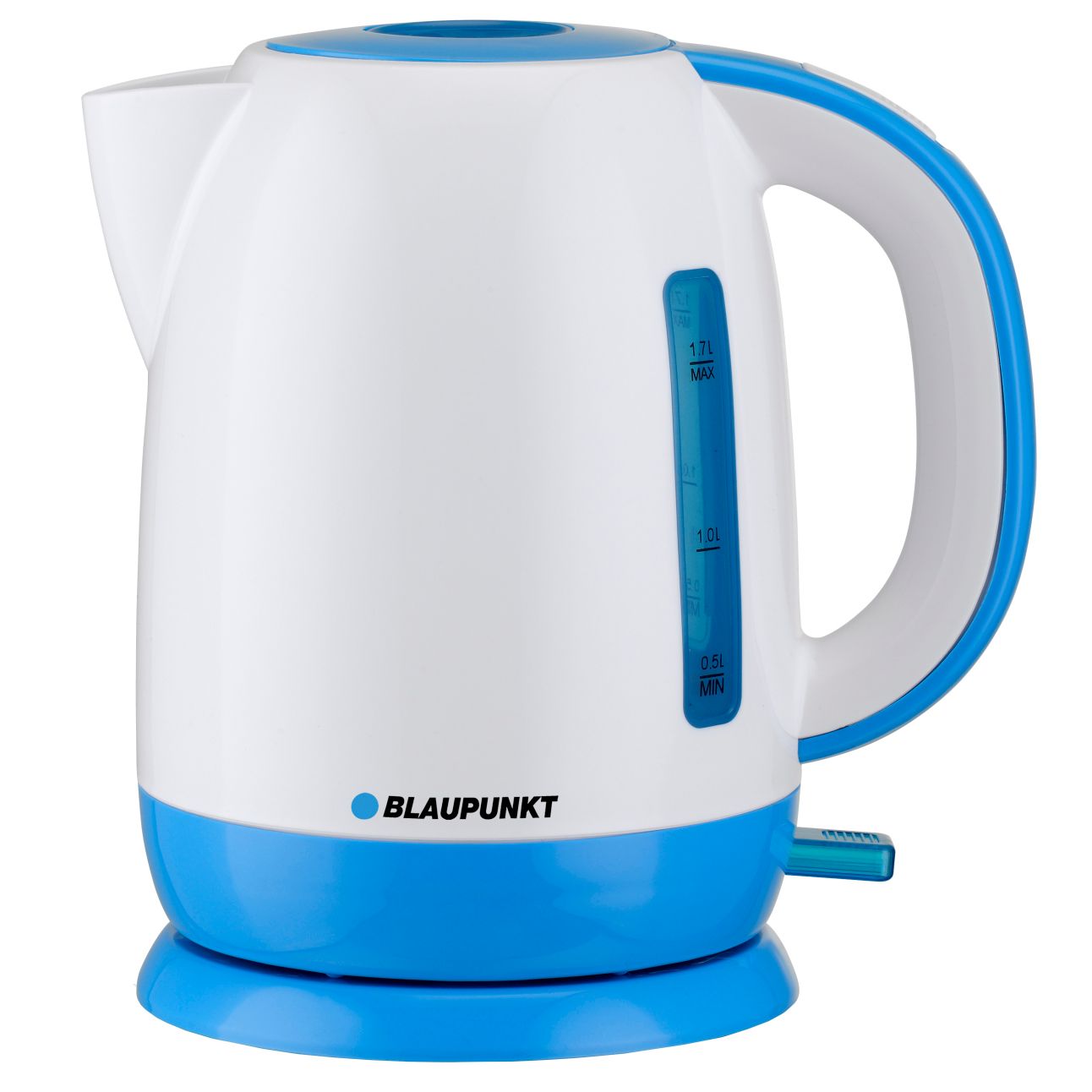 Fierbator electric Blaupunkt modern cu Putere de 2200 W,Sursa alimentare 220-240V~50/60Hz, Capacitate de 1.7 L, Plastic de foarte buna calitate,Buton deschidere capac,Alb/Albastru