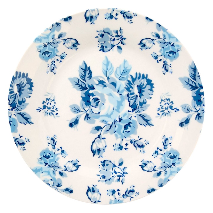 Farfurie intinsa din portelan cu model albastru, Marbest Grand Shop, alb, 20 cm