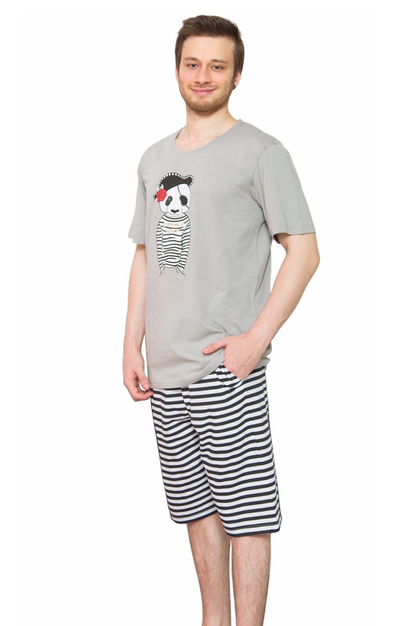 Pijama barbati Gazzaz by Vienetta, model Cool Pirate, gri deschis