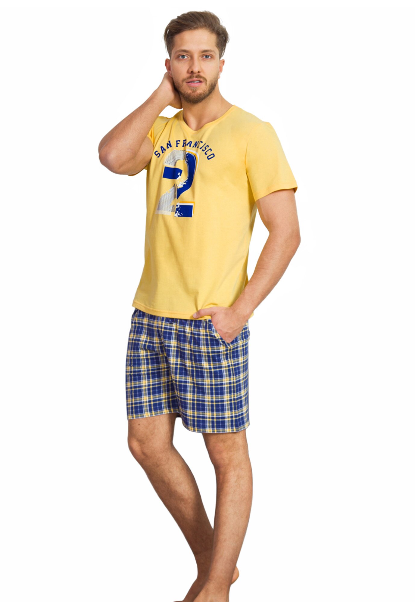 Pijama barbati Gazzaz by Vienetta, model San Francisco , galben