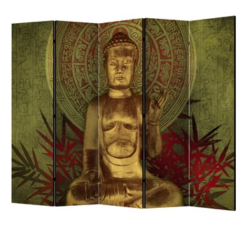 Paravan din 5 parti - Buddha de aur II - 225 x 172 cm Paravan din 5 parti - Buddha de aur II - 225 x 172 cm