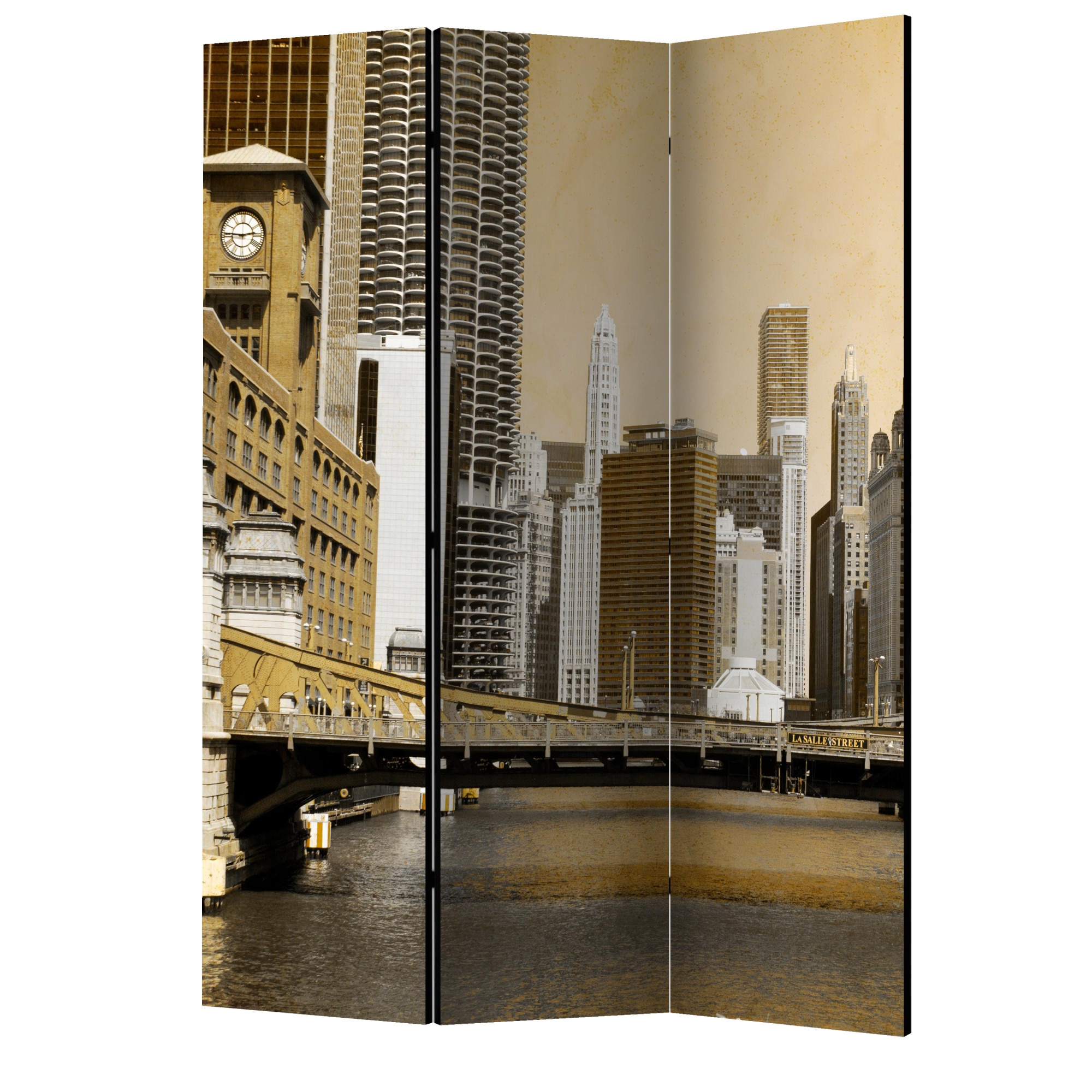 Paravan din 3 parti - Podul chicago efect vintage - 135 x 172 cm