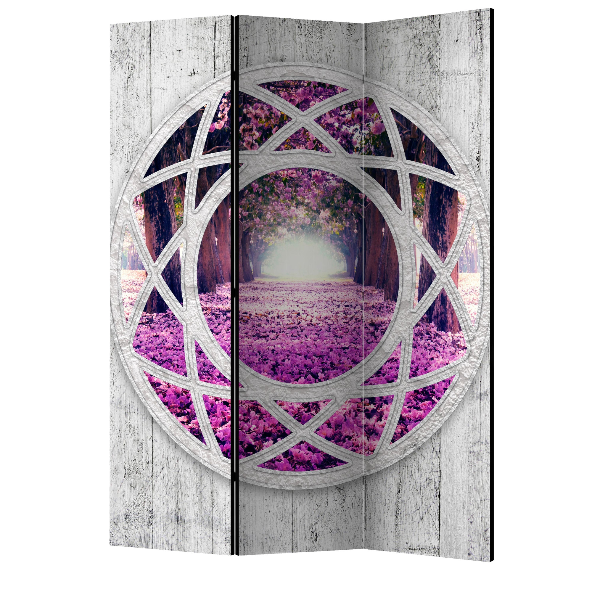 Paravan din 3 parti - Peisajul fuchsia - 135 x 172 cm