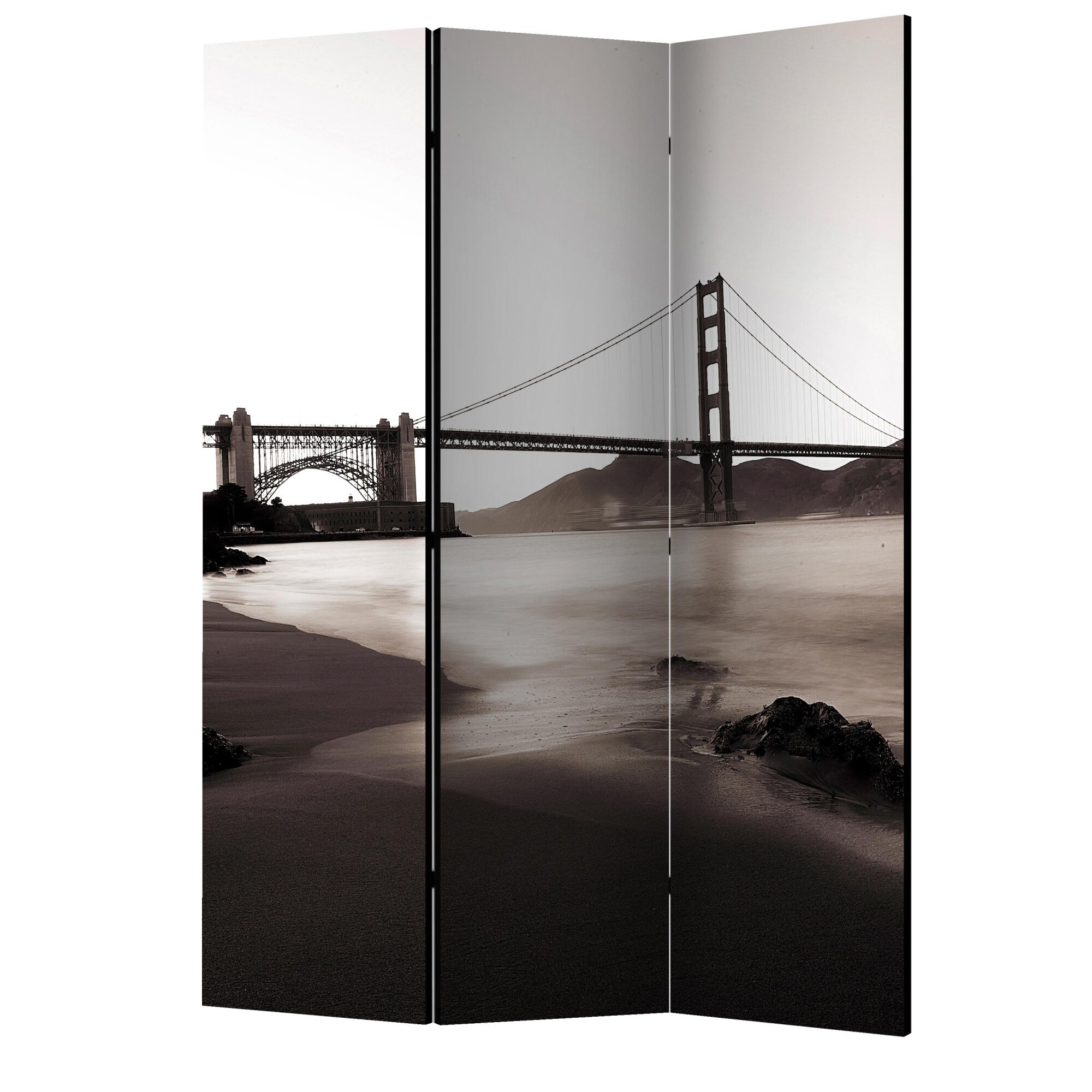 Paravan din 3 parti - San francisco podul golden gate in alb si negru - 135 x 172 cm