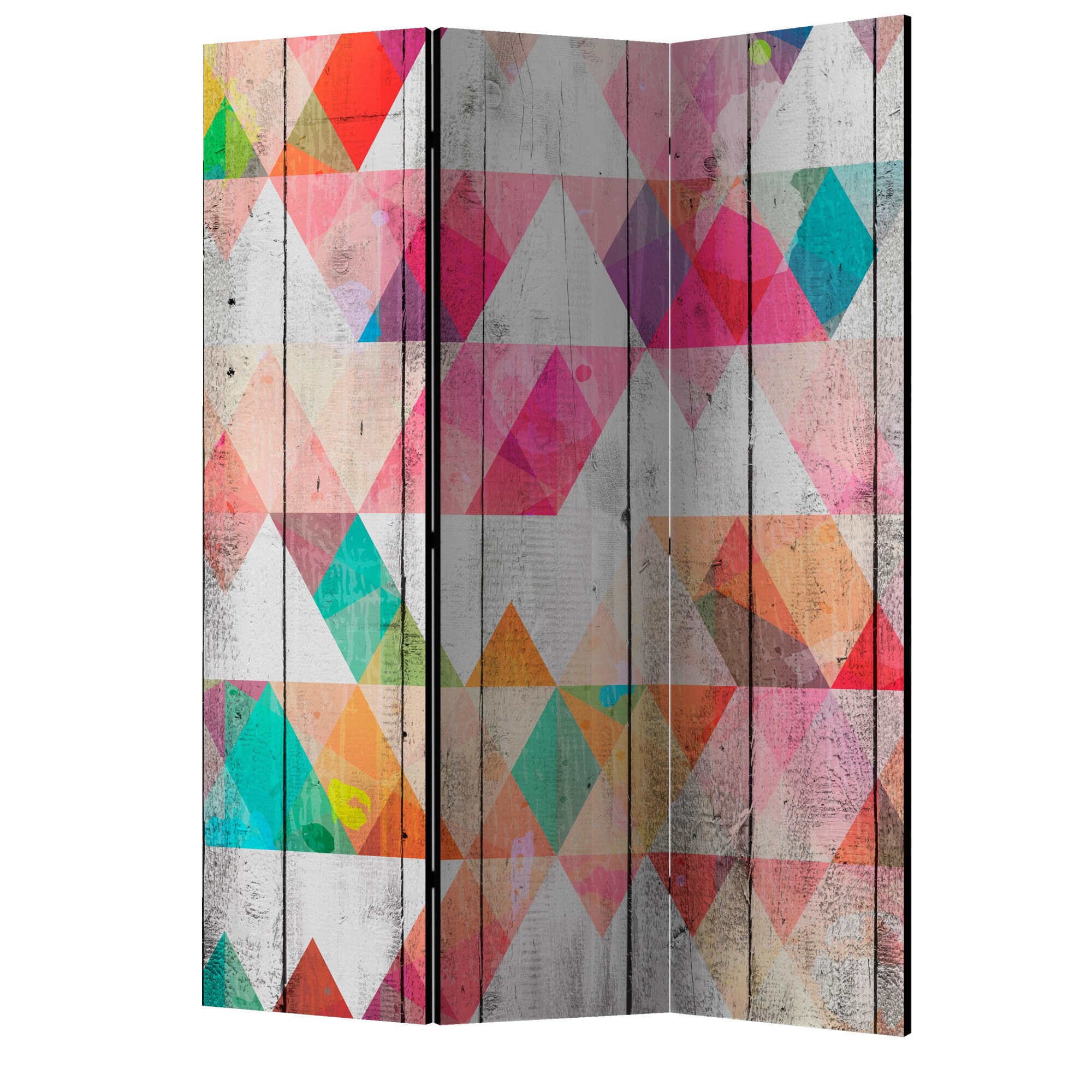 Paravan din 3 parti - Triunghiuri curcubeu - 135 x 172 cm