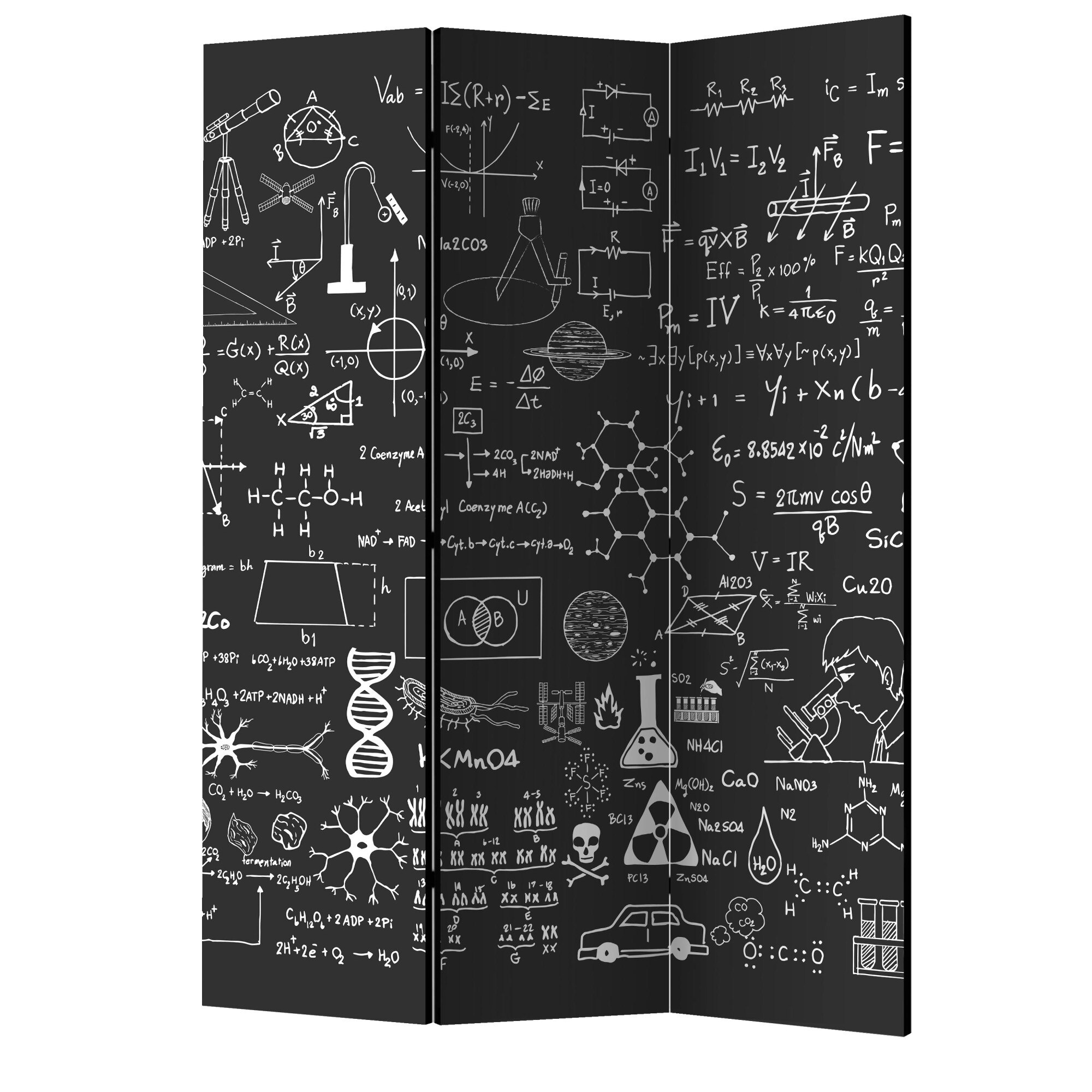 Paravan din 3 parti - Stiinta pe tabla - 135 x 172 cm