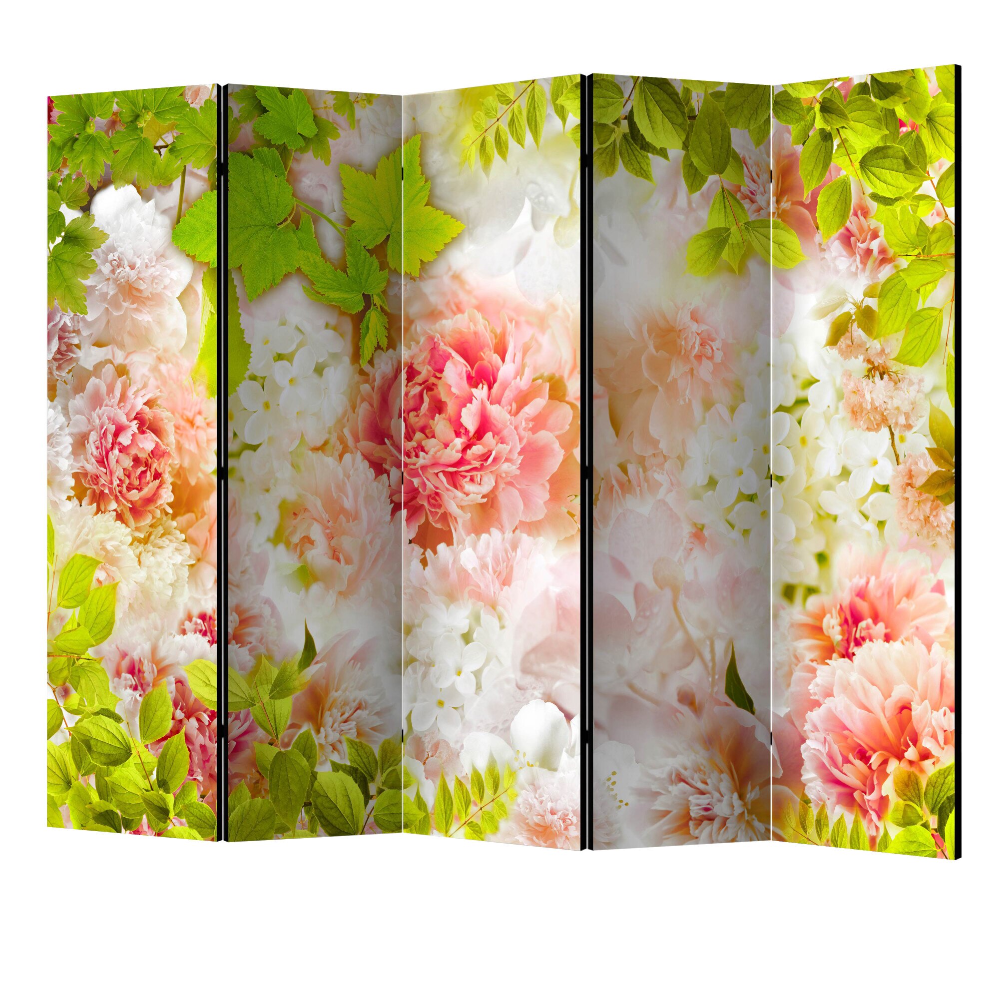 Paravan din 5 parti - Bujori stralucitori II - 225 x 172 cm