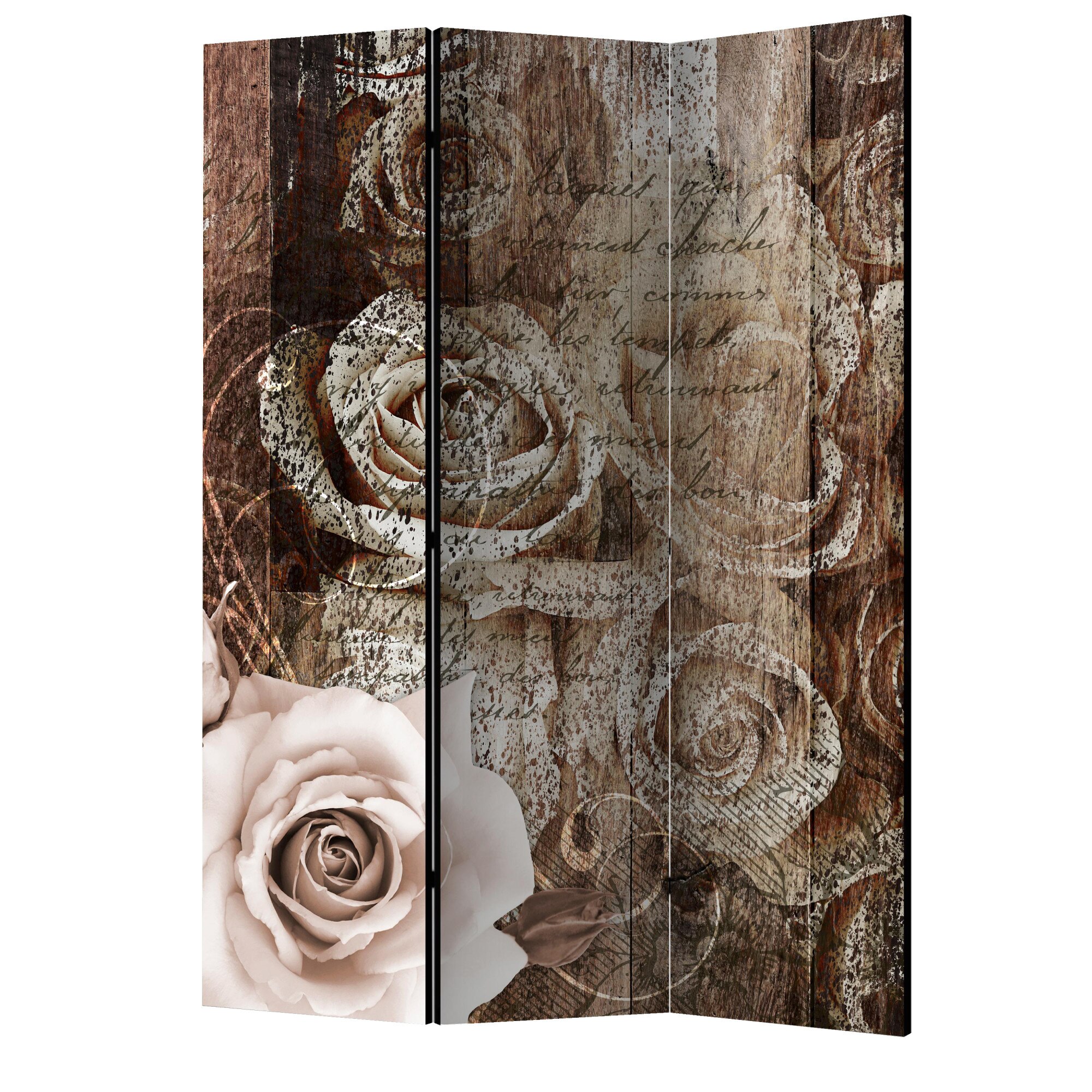Paravan din 3 parti - Wood old si roses - 135 x 172 cm