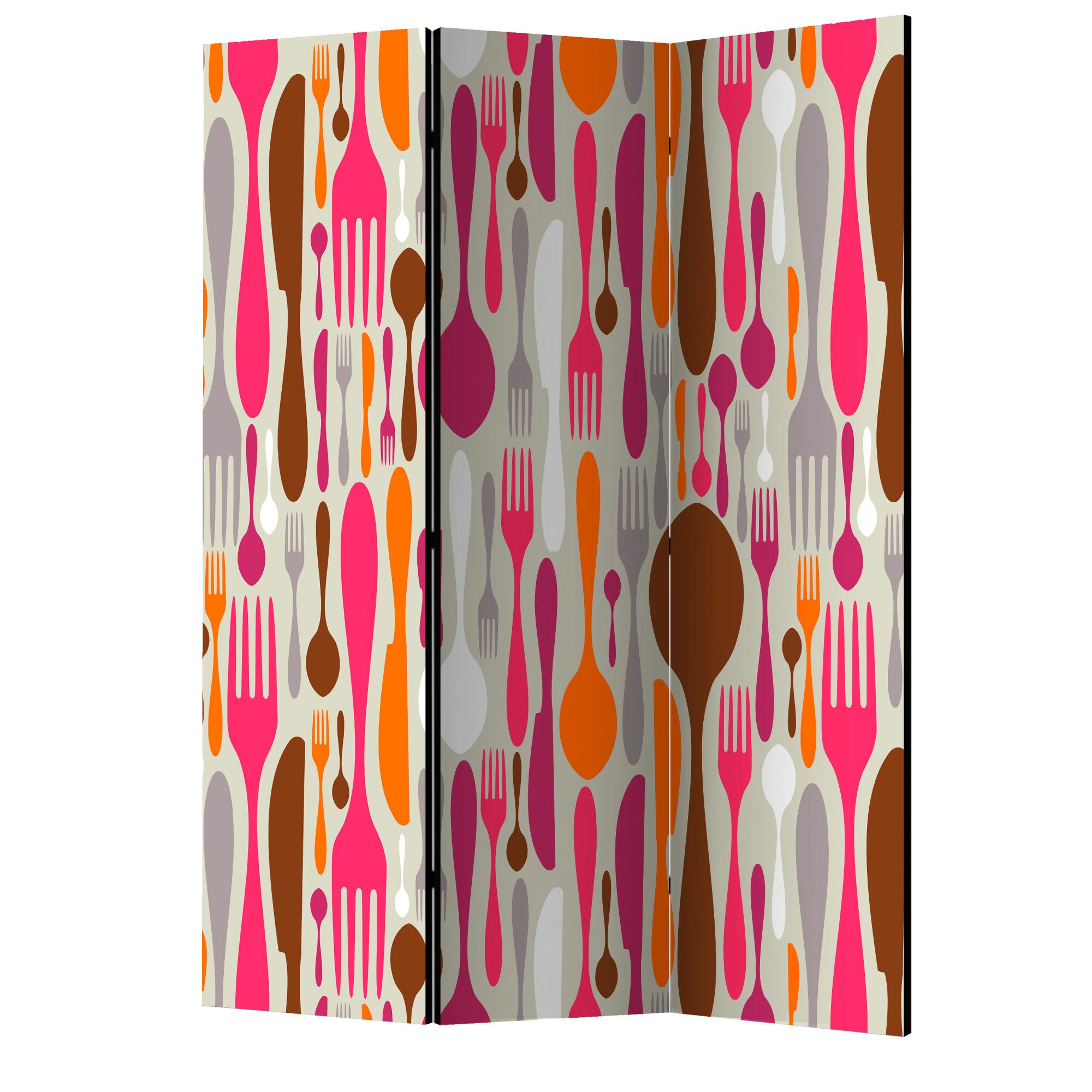 Paravan din 3 parti - Tacamuri roz si violet - 135 x 172 cm