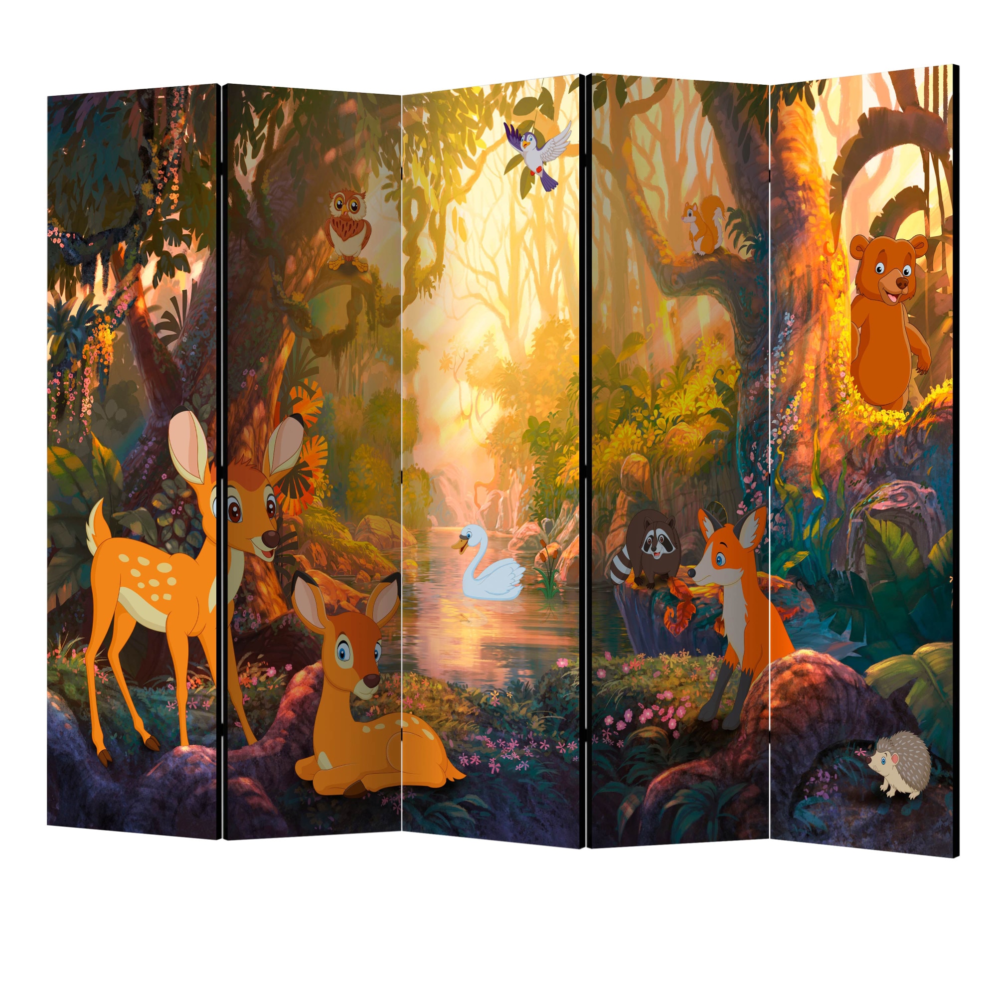 Paravan din 5 parti - Animale in padure II - 225 x 172 cm