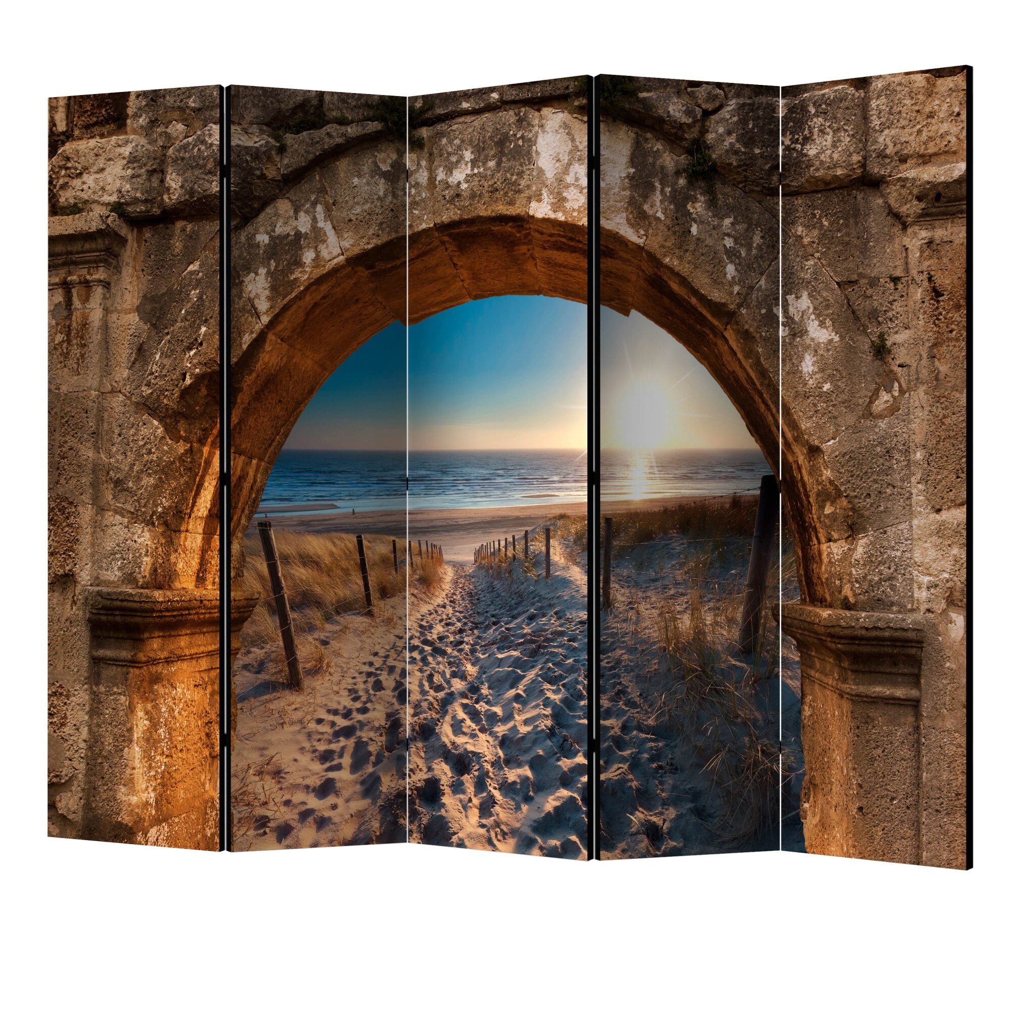 Paravan din 5 parti - Arcul si plaja II - 225 x 172 cm