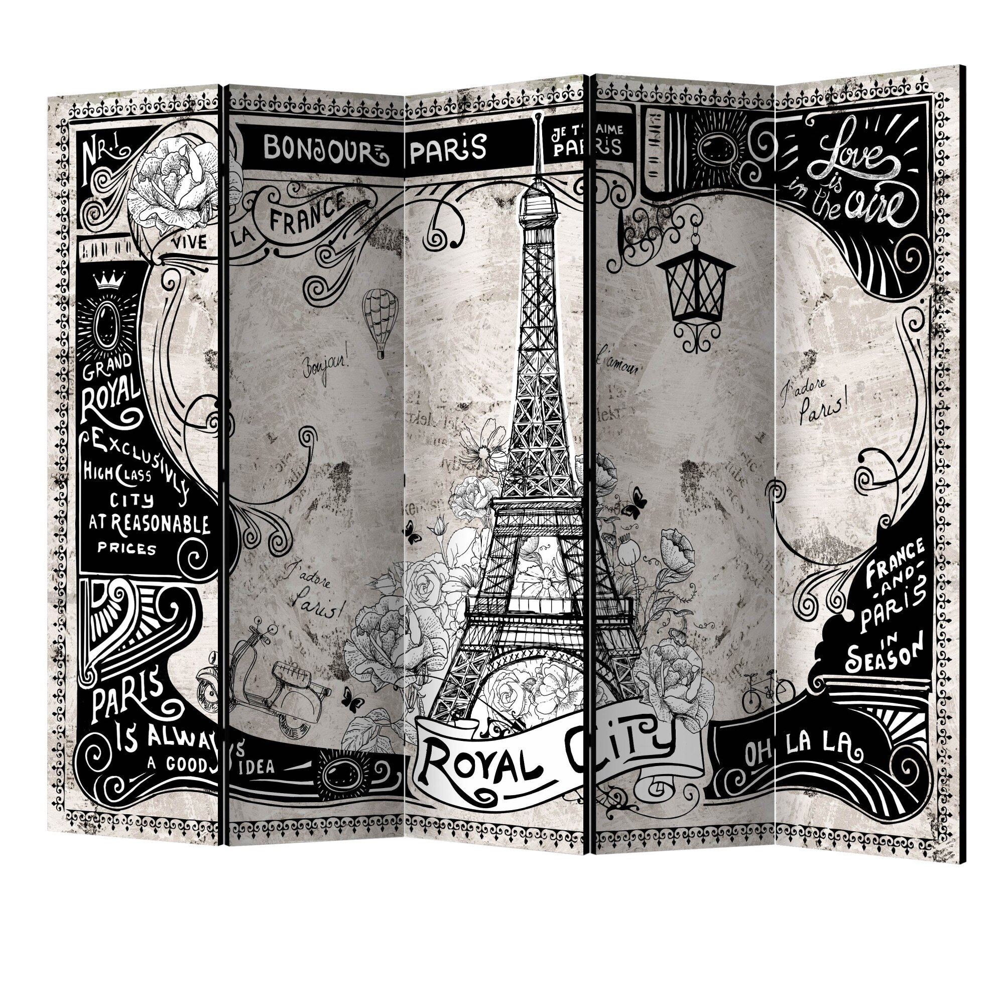 Paravan din 5 parti - Bonjour paris II - 225 x 172 cm