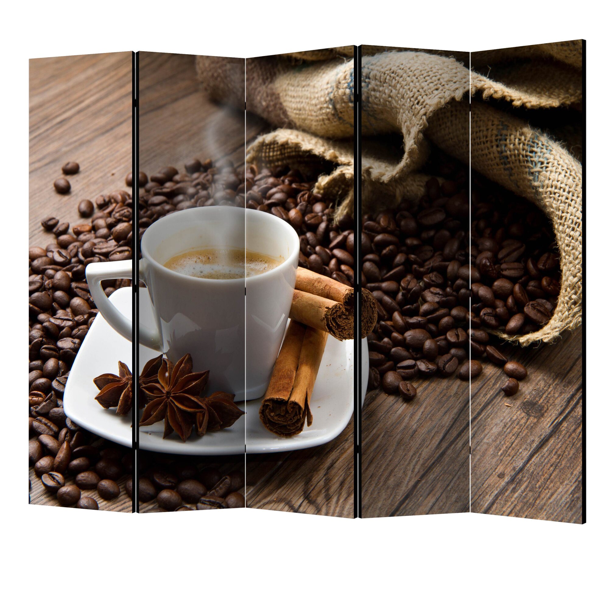 Paravan din 5 parti - Cafea cu anason stelat II - 225 x 172 cm