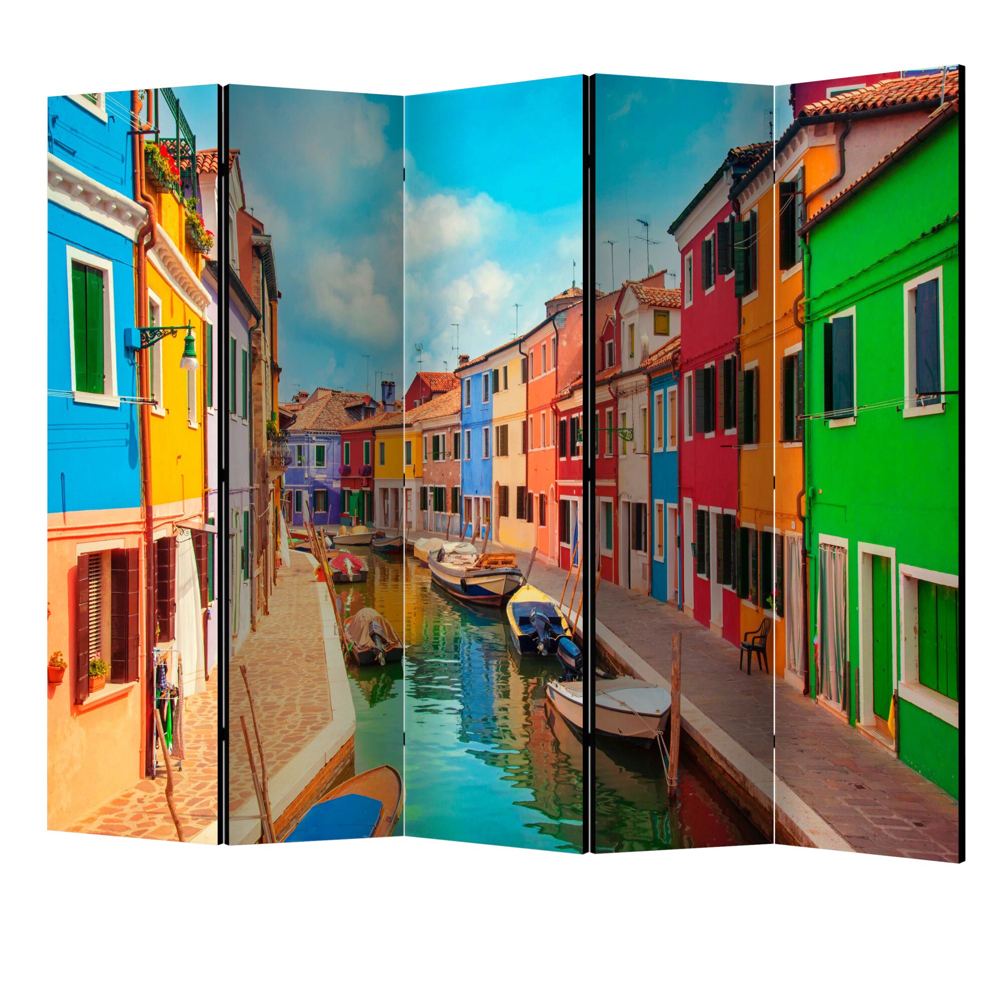 Paravan din 5 parti - Canal colorat in burano II - 225 x 172 cm