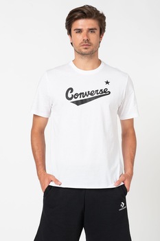 Converse, Tricou cu imprimeu logo Scripted, Alb/Negru