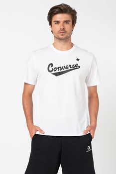 Converse, Tricou cu imprimeu logo Scripted, Alb/Negru Converse, Tricou cu imprimeu logo Scripted, Alb/Negru