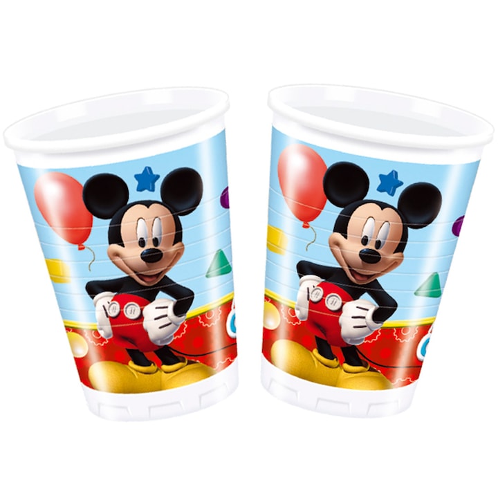 Set 8 pahare din plastic decor Mickey Mouse, 200 ml