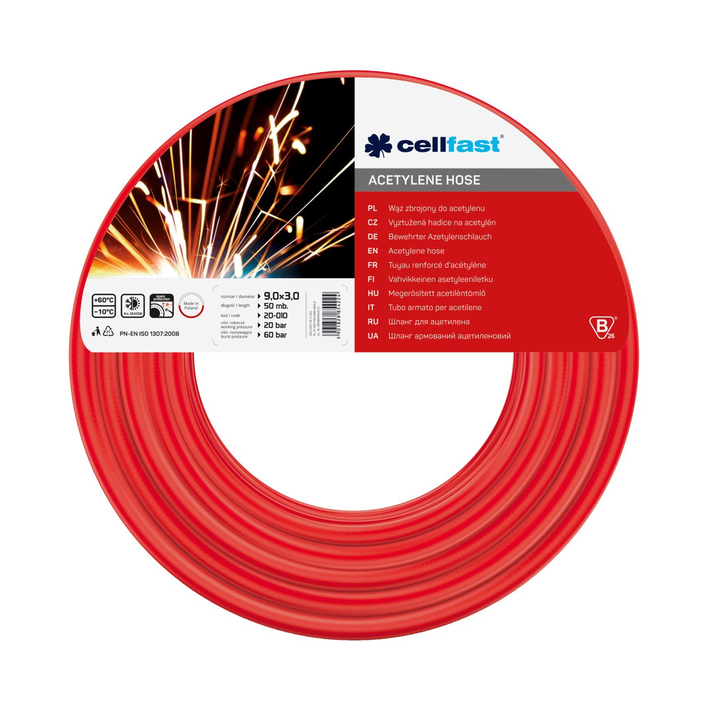 Furtun acetilena Cellfast 20-682, 3 mm, Rosu