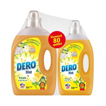 Pachet Promo Detergent automat lichid Dero 2in1 Frezie, 3L&1L, 80 spalari Pachet Promo Detergent automat lichid Dero 2in1 Frezie, 3L&1L, 80 spalari
